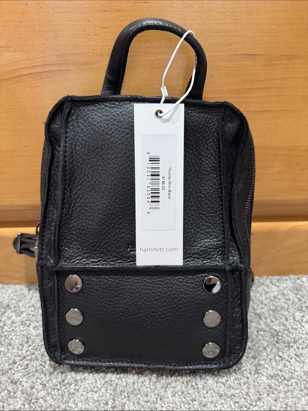 Hammitt Black Leather Mini Backpack with Gunmetal Studs- Hunter Mini